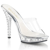 5 Inch (12.7cm) Heel, 3/4 Inch (1.9cm) Clear Platform Slide Featuring Rhinestones Studded on the Heel and Platform Bottom